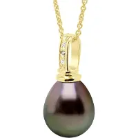 ATELIERS SAINT GERMAIN Anhänger Prestige Gelbgold 375 & Diamant 0,03 ct – echte kultivierte Tahiti-Perle Birne 10–11 mm