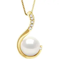 ATELIERS SAINT GERMAIN Anhängerschmuck aus 0,06 Karat Weißgold und echter Süßwasser-Zuchtperle – FARBE NATÜRLICHES WEIß – Rund 9–10 mm