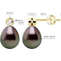 ATELIERS SAINT GERMAIN Ohrringe Prestige – Diamanten 0,02 ct – Gelbgold – echte Tahiti-Zuchtperlen, Birne 9–10 mm