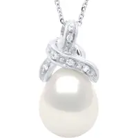 ATELIERS SAINT GERMAIN Halskette Perlenanhänger KNOT Weißgold und Diamanten 0,04 ct echte Süßwasserperle Birne 9-10 mm