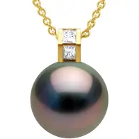 ATELIERS SAINT GERMAIN Anhänger Schmuck Prestige Diamant 0,04 cts – Größe Princess – echte Tahiti-Zuchtperle rund 11–12 mm