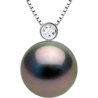 ATELIERS SAINT GERMAIN Halskette Schmuck Prestige Diamant 0,03 cts – GESCHLOSSENES SET – Echte Tahiti-Zuchtperle, rund 10–11 mm