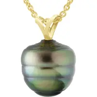 ATELIERS SAINT GERMAIN Perlenanhänger V-Faden Gelbgold 750 und echte Tahiti-Zuchtperle eingekreist 9-10 mm