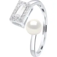 ATELIERS SAINT GERMAIN Ring verstellbarer Zirkonia – echte Süßwasser-Zuchtperle, Knopf 5–6 mm