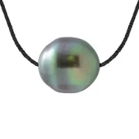 ATELIERS SAINT GERMAIN Halskette Love Links aus gedrehtem Nylon in SCHWARZer Farbe, verziert mit einer echten Tahiti-Zuchtperle im Kreis von 9-10 mm