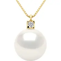 ATELIERS SAINT GERMAIN Halskette Schmuck 0,02 ct Gelbgold und echte Süßwasser-Zuchtperle rund 10-11 mm