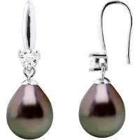 ATELIERS SAINT GERMAIN Ohrringe Silber 925 & Zirkonia – 2 echte Tahiti-Zuchtperlen Birne 8-9 mm
