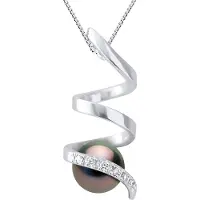 ATELIERS SAINT GERMAIN Anhänger Spiraldiamanten 0,06 cts – Qualität HSI – Weißgold – echte Tahiti-Zuchtperle rund 7–8 mm