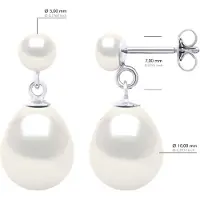 ATELIERS SAINT GERMAIN Doppelte Ohrringe aus Weißgold – echte Süßwasser-Zuchtperlen, Knopf 5–6 mm + Birne 10–11 mm