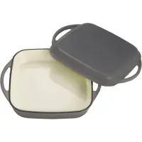 Echtwerk Universalbräter 2-in-1 Set Gusseisen Auflaufform mit Deckel Gusseisentopf Emaille-Beschichtung Backöfen Grill BBQ Induktion Grau 1,5 L, Farbe:Grau