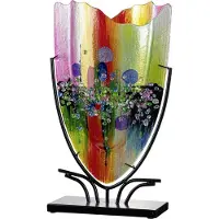 Gilde Dekovase "Bodenvase oval Manto blau; pink H. 49 cm", bunt (blau, pink), B:30cm H:49cm T:10,5cm, Glas, Vasen, Dekovase