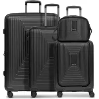 Redolz mit Laptopfach Essentials 14 Trolley Set 4-teilig ( S Exp. Front Pocket + Beauty Case ) Black Metallic schwarz 54cm