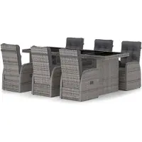 vidaXL 7-tlg. Garten-Essgruppe mit Kissen Poly Rattan Grau