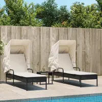 vidaXL Design Sonnenliegen 2 Stk. mit Dach und Tisch Schwarz Poly-Rattan, Gartenliegen 2024 Neu