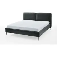 Meise Polsterbett Infinity 180x200 cm | Doppelbett | Bettgestell | Kopfteil in Kissenoptik | Webstoff Moosgrün | Metallfuß schwarz