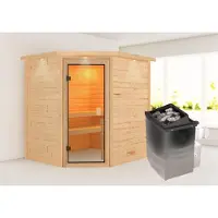 Karibu Sauna Innensauna Elea Eckeinstieg Ofen 9 kW integr. Strg 224x184x191 cm mit Dachkranz