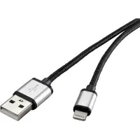 Renkforce USB-Kabel USB 2.0 USB-A Stecker, Apple Lightning Stecker 3.00 m Dunkelgrau Stoff-Ummantelung RF4683966