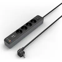 Hama Steckdosenleiste 4-fach + 2x USB-C / 1x USB-A, 1,4m, mit Schalter, Schwarz