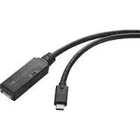 Renkforce USB-Kabel USB 3.2 Gen1 USB-C Stecker, USB-A Buchse 5.00 m Schwarz Aktiv mit Signalverstärkung, mit OTG-Funkt