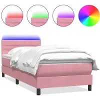 vidaXL Boxspringbett mit Matratze & LED Rosa 80x220 cm Samt