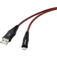 Toolcraft USB-Kabel USB 2.0 USB-A Stecker, Apple Lightning Stecker 1.00 m Schwarz-Rot Extrem robuste Geflechtschirmung