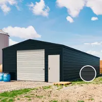 TOM BUILDER 5,7 x 15,2 m ARGO, Stahldach, Leichtbauhalle, Trapezblechverkleidung, Anthrazit, mit Statik (Erduntergrund), mit Regenrinne - (KROV00103)
