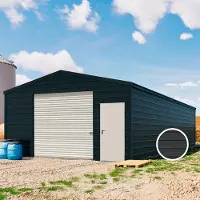 TOM BUILDER 5,7 x 12,2 m ARGO, Stahldach, Leichtbauhalle, Trapezblechverkleidung, Anthrazit, mit Statik (Erduntergrund), mit Regenrinne - (KROV00105)