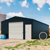 TOM BUILDER 5,7 x 9,2 m ARGO, Stahldach, Leichtbauhalle, Trapezblechverkleidung, Anthrazit, mit Statik (Betonuntergrund), mit Motor und Regenrinne - (KROV00080)