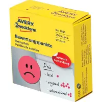 Avery Bewertungspunkte, Rot, Kreis, Dauerhaft, Papier, 1,9 cm, 250 Stück(e)