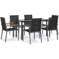 vidaXL 7-tlg. Garten-Essgruppe Schwarz Textilene und Stahl