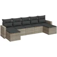 vidaXL 7-tlg. Garten-Sofagarnitur mit Kissen Hellgrau Poly Rattan
