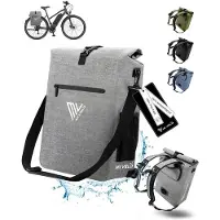 MIVELO 3-in-1 Gepäckträger & Rucksack - Wasserdicht - 25L - Inklusive Laptop-Fach - Full Reflex Gepäckträger - Grau
