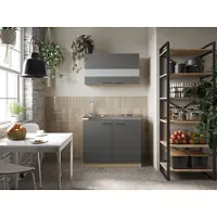 Respekta Küche Miniküche Singleküche Pantry Eiche Sägerau Grau Merle 100 cm