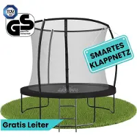 Zero Gravity Trampolin Ø 244 cm inkl. Leiter & 4 Bodenanker / Schneller Auf- und Abbau dank smartem Klappnetz / Max. 75 kg / Ultima 4 Black-Edition