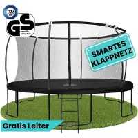 Zero Gravity Trampolin Ø 366 cm inkl. Leiter & 4 Bodenanker / Schneller Auf- und Abbau Dank smartem Klappnetz / Max. 150 kg / Ultima 4 Black-Edition