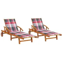Helloshop26 - Set aus 2 Sonnenliegen Deckstühlen Sonnenbetten Gartenbetten Terrassenmöbeln mit Kissen massives Akazienholz 02_0012058