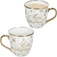 MamboCat 2er Set Jumbobecher 450 ml Porzellan Merry Christmas Weiß Gold Tee-Tasse Kaffee