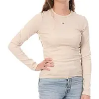 Tommy Hilfiger Damen Tops & T-Shirts Tjw Slim Essential Rib Ls - Beige - Größe XL