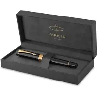 Parker - Duofold Centennial Fountain Pen - Classic Black with Gold Trim - Medium Solid Gold Nib