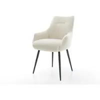 DELIFE Esszimmerstuhl Alja-Flex mit Armlehnen Teddystoff Beige 4-Fuß konisch Schwarz Taschenfederkern