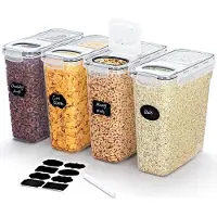 Unyqoos 4er-Set luftdichte Vorratsdosen 4 L (24 cm) mit Klappdeckel & Etiketten, transparent, BPA‑frei PP, spülmaschinenfest – für Müsli, Mehl, Zucker