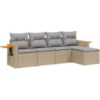 vidaXL 5-tlg. Garten-Sofagarnitur mit Kissen Beige Poly Rattan