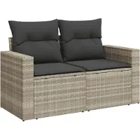 vidaXL 6-tlg. Garten-Sofagarnitur mit Kissen Hellgrau Poly Rattan