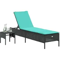 vidaXL Sonnenliege mit Tisch und Kissen Schwarz Poly Rattan