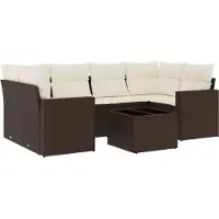 vidaXL 7-tlg. Garten-Sofagarnitur mit Kissen Braun Poly Rattan
