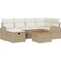 vidaXL Gartensofa-set mit Kissen mit Speicher 7 pcs Beige Poly Rattan