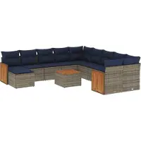 vidaXL 12-teiliges Gartensofa-Set mit Kissen, grau, Polyrattan