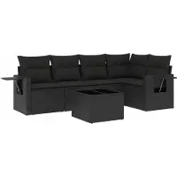 vidaXL 6-tlg. Garten-Sofagarnitur mit Kissen Schwarz Poly Rattan