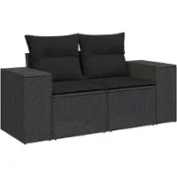 vidaXL 3-tlg. Garten-Sofagarnitur mit Kissen Schwarz Poly Rattan