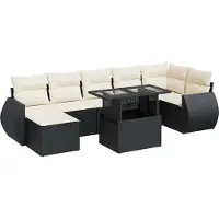 vidaXL 8-tlg. Garten-Sofagarnitur mit Kissen Schwarz Poly Rattan